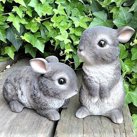 うさぎの置物 ちびっこうさぎの2点セットM グレー 動物 13390N オーナメント ガーデン オブジェ ガーデニング インテリア拍卖