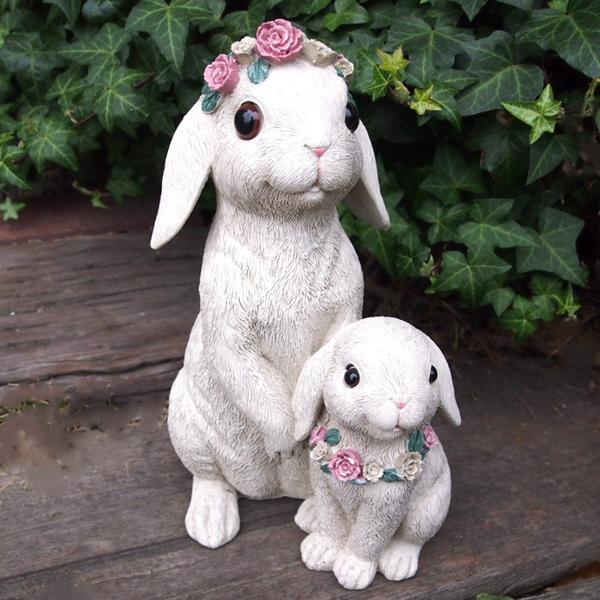 うさぎの置物 親子ローズラビットL N15322 動物 オーナメント ガーデン オブジェ ガーデニング インテリア 雑貨拍卖