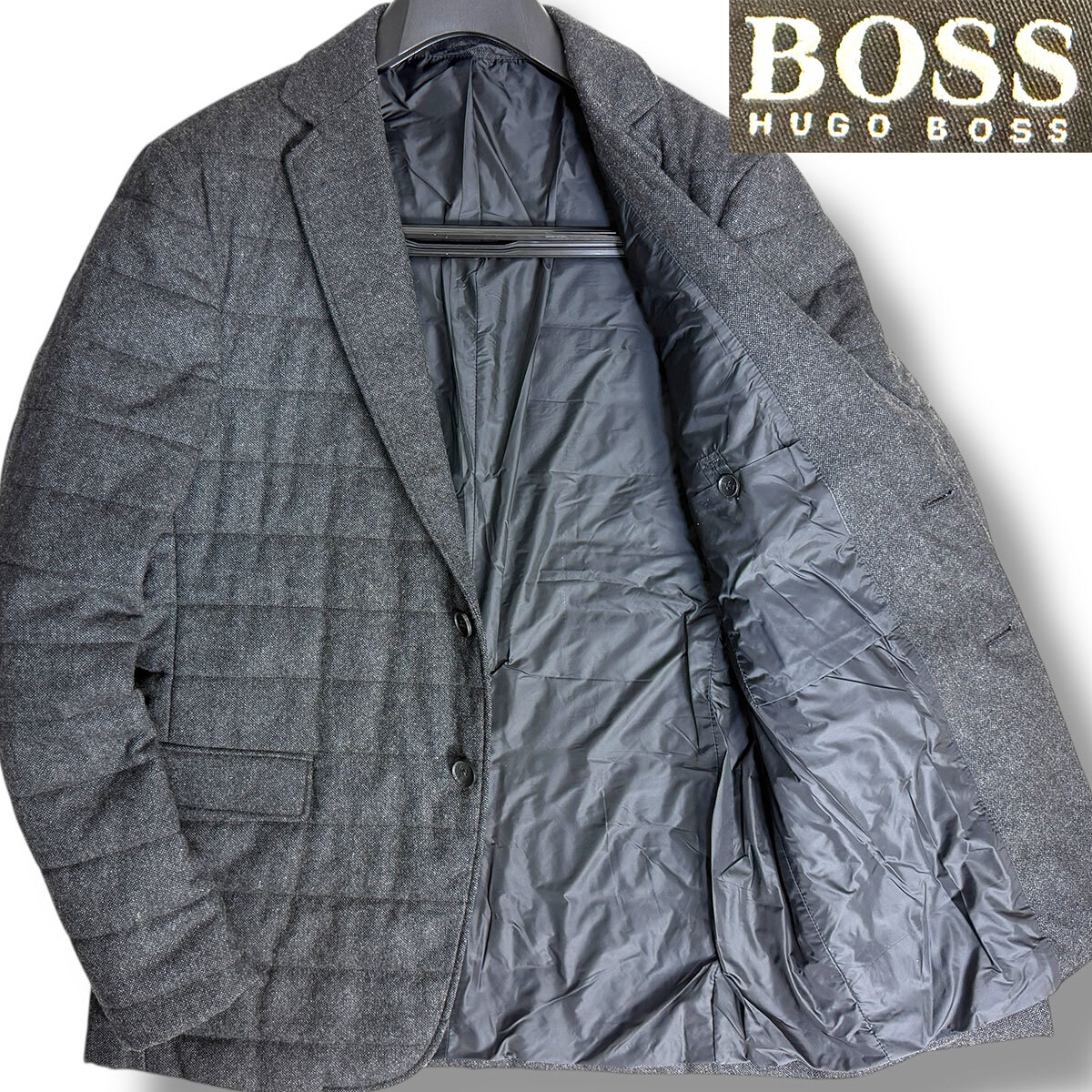 J7357 良品 ヒューゴボス ウールテーラードダウンジャケット チャコール 48 HUGO BOSS拍卖