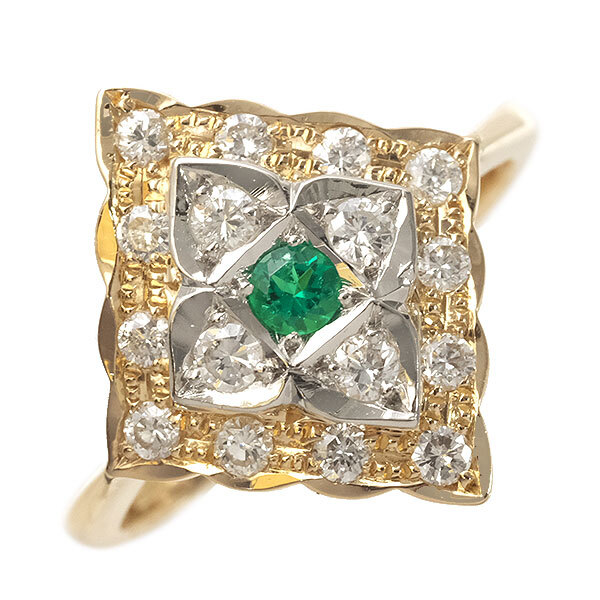 送料無料 本物 エメラルドダイヤモンドリング 指輪 K18 PT900 エメラルド0.07 ダイヤ0.42 13号 仕上げ済み アクセサリー おしゃれ 高級拍卖