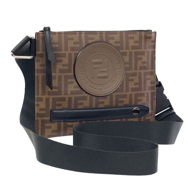 送料無料 本物 極美品 FENDI フェンディ ショルダーバッグ 7VA437 ズッカ柄 クロスボディ ブラウン ブラック レディース メンズ オシャレ拍卖