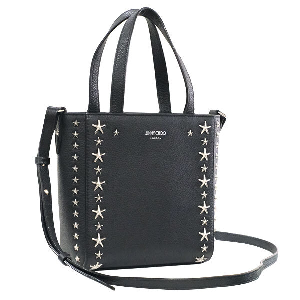 送料無料 本物 極美品 JIMMY CHOO ジミーチュウ ミニペガシ UUF 2WAYバッグ ミニトート スタースタッズ レザー ブラック おしゃれ拍卖
