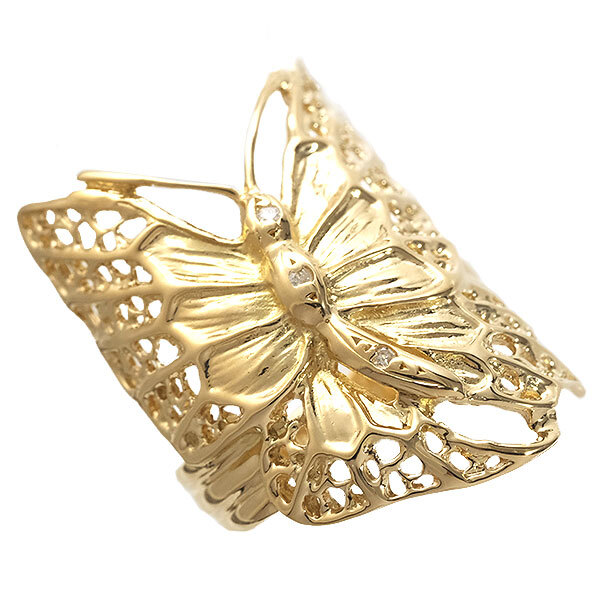 送料無料 本物 デザインリング 指輪 K18YGイエローゴールド ダイヤモンド 蝶々デザイン バタフライ 10号 仕上げ済み レディース おしゃれ拍卖