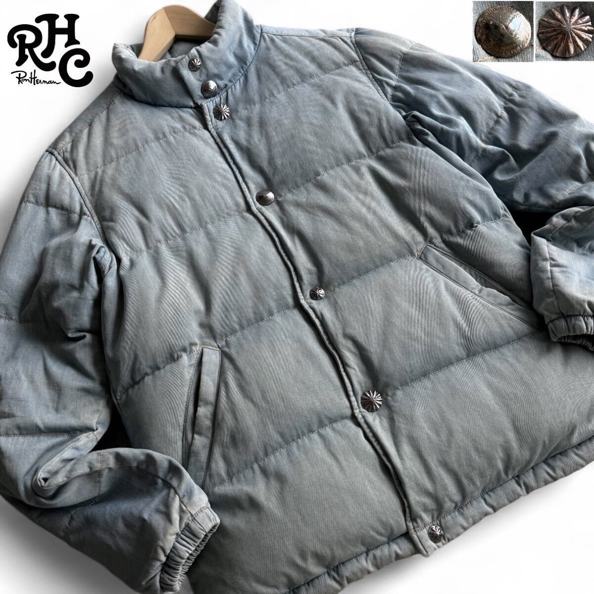 冬の浜辺に漂う大人の最強ダウン!! ロンハーマン RHC デニム ダウンジャケット ウォッシュ加工 コンチョボタン ブルゾン M 極暖 RonHerman拍卖