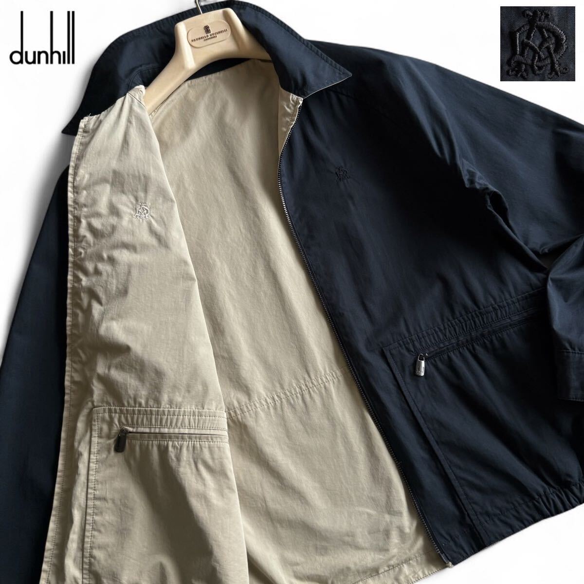 極美品/L相当●最高級 dunhill ダンヒル 現行モデル リバーシブル 2way スイングトップ ブルゾン ジャケット ロゴ刺繍 ネイビー ベージュ拍卖