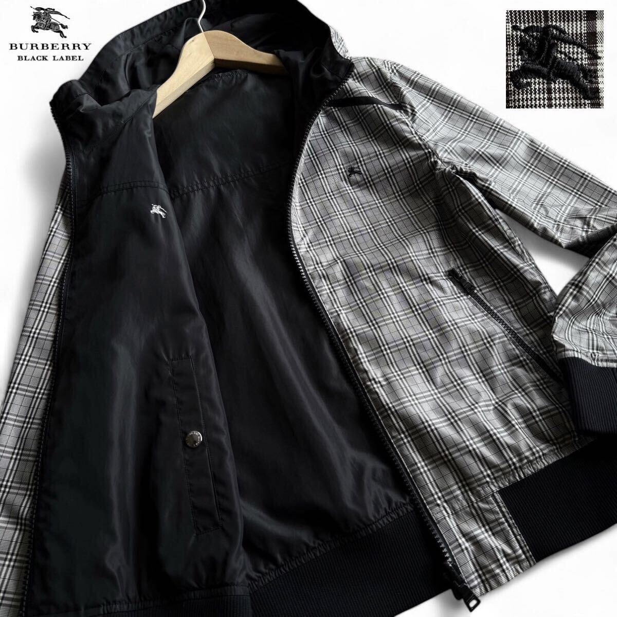 極美品/Lサイズ●バーバリーブラックレーベル 2WAY リバーシブル マウンテンパーカー ブルゾン ジャケット ロゴ 黒 3 BURBERRY BLACK LABEL拍卖
