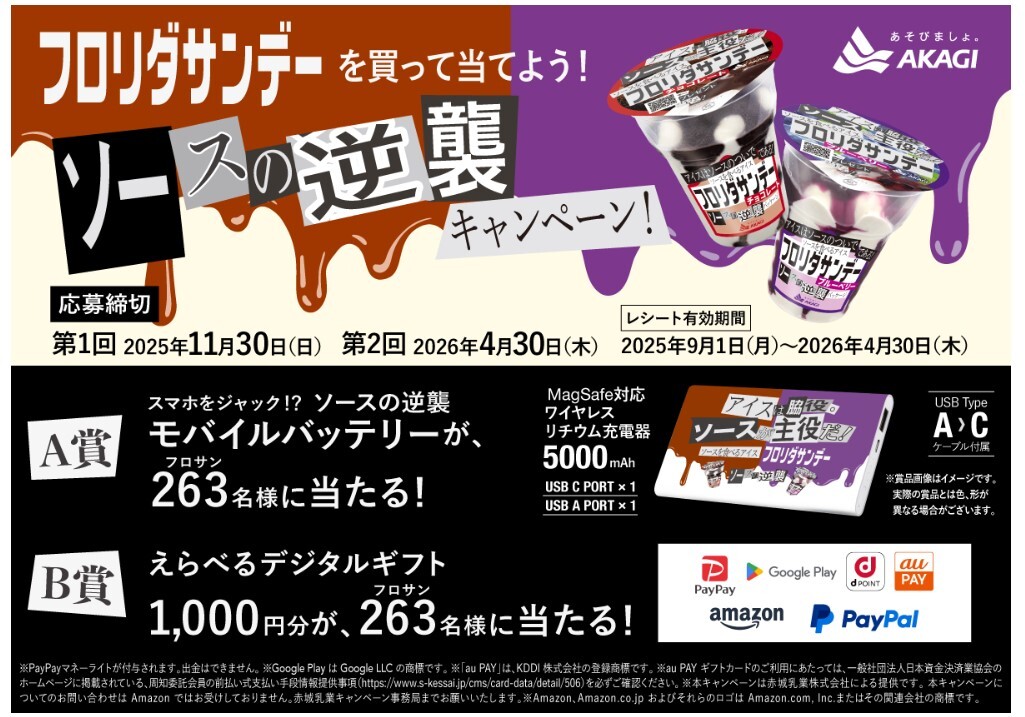 懸賞 応募 赤城乳業 フロリダサンデー えらべるデジタルギフト 当たる レシート拍卖