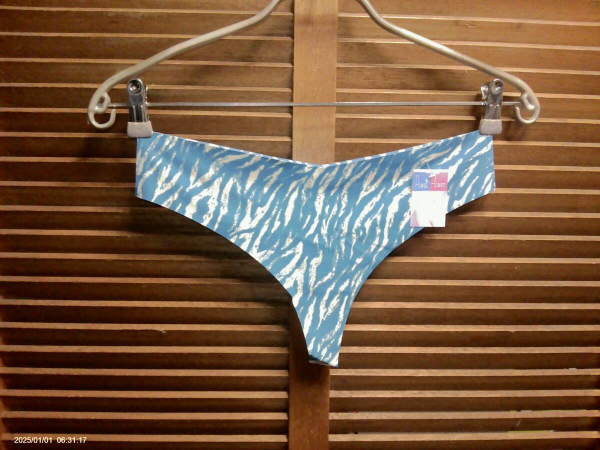 j054 直輸入 マイクロファイバースーパーストレッチ/シームレス/ゼブラプリントTバック XL ブルー拍卖