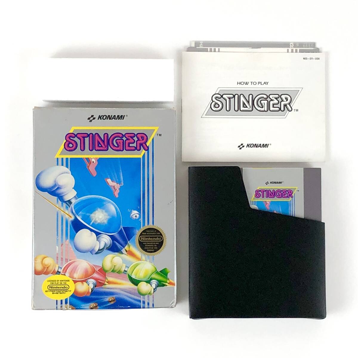 【送料無料・5本ネジ、ハングタブ、初期版】 北米版 ファミコン NES Stinger / もえろツインビー 箱説付き 痛みあり 動作確認済み コナミ拍卖