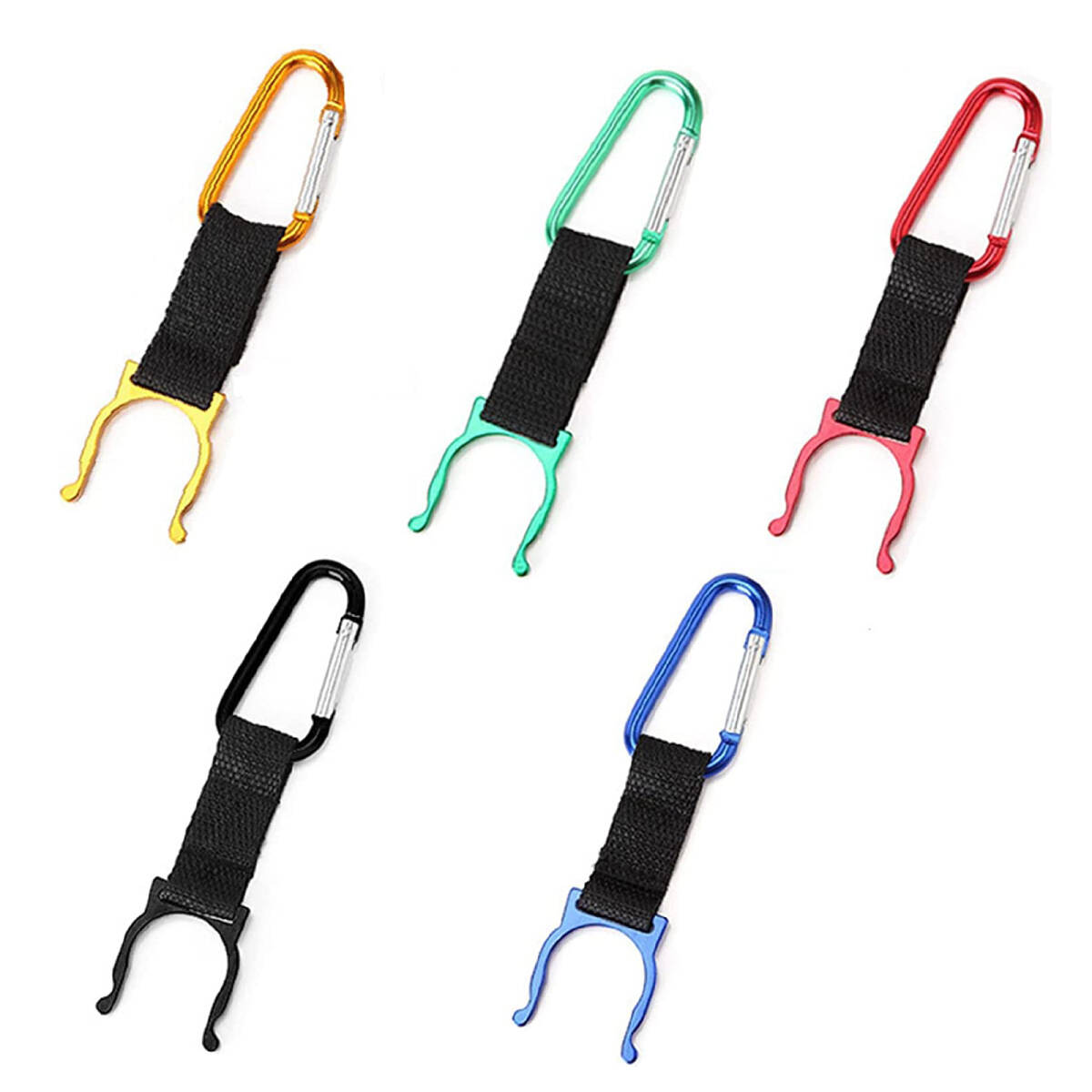 ペットボトルホルダー カラビナ キーリング付き 携帯用 フック取り外し可能 アウトドア 登山 キャンプ 水分補給 5色セット ;J927;拍卖