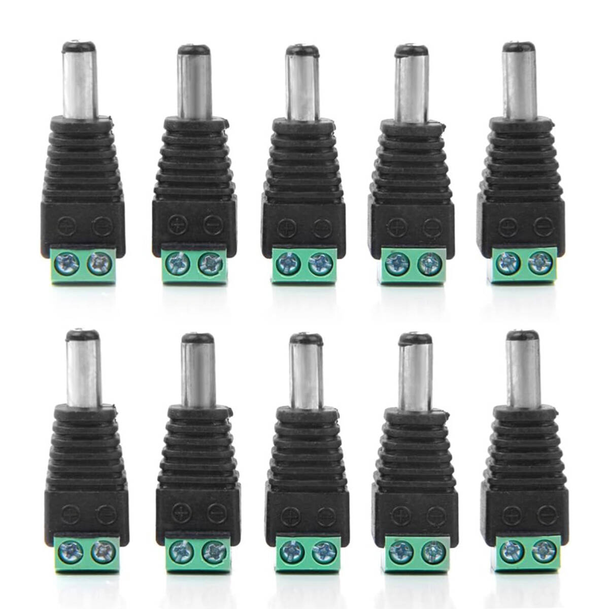 DC電源アダプター変換ヘッド LED監視カメラ用 ノーハンダー接続 公式プラグ 音響アクセサリー 12V 10個セット(緑色+黒色);J3808;拍卖
