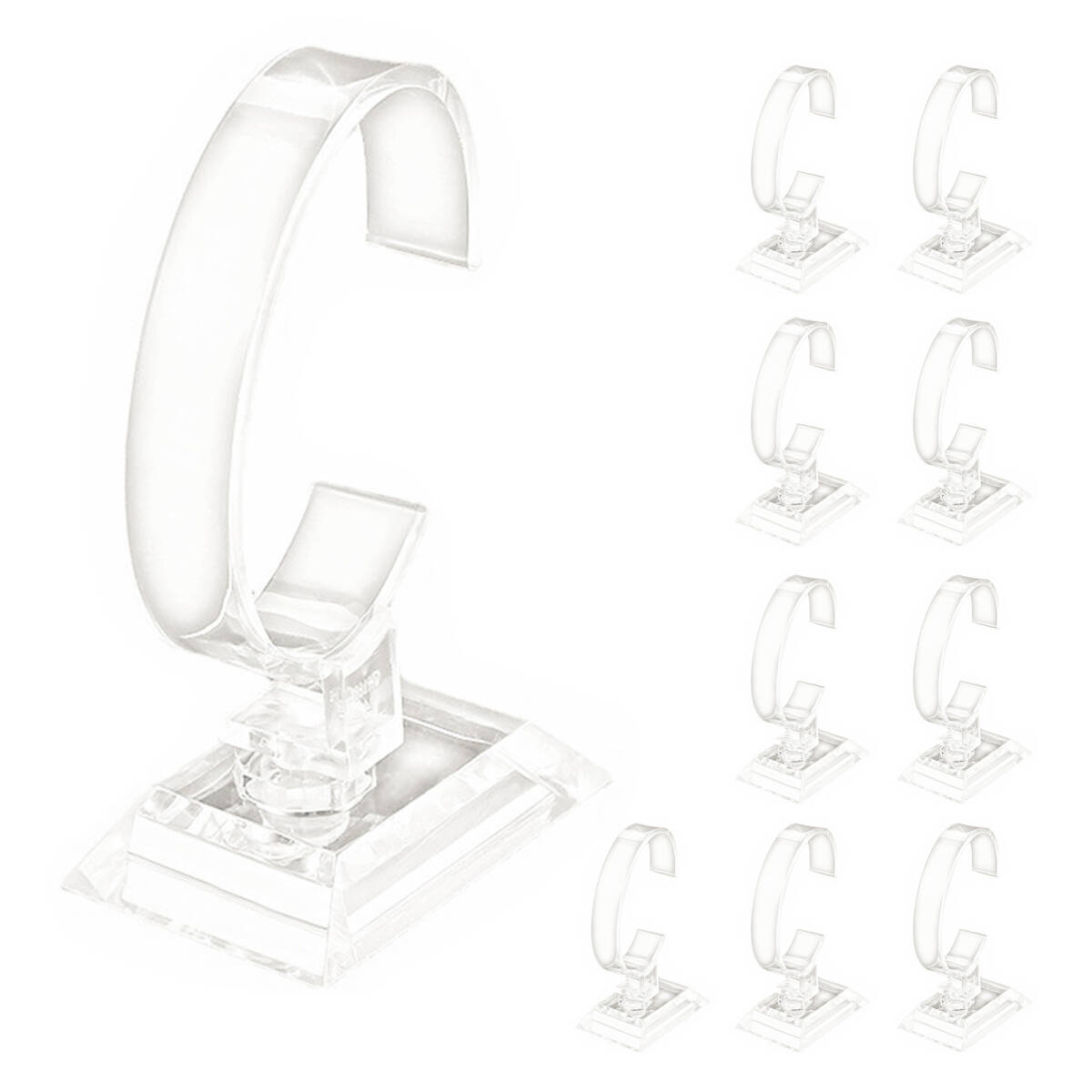 【10個入り】腕時計スタンド ディスプレイスタンド C形 プラスチック製 腕時計台座 展示用 アクセサリー ジュエリースタンド 透明;J347;拍卖