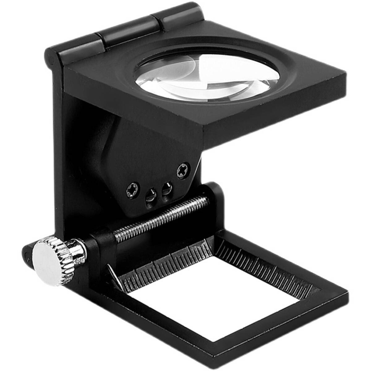 9005A照明付き拡大鏡 折りたたみ式金属スケール付きガラスレンズ 織物密度計 緯密度計 目盛り付き 8~10倍 (ブラック);J1142;拍卖