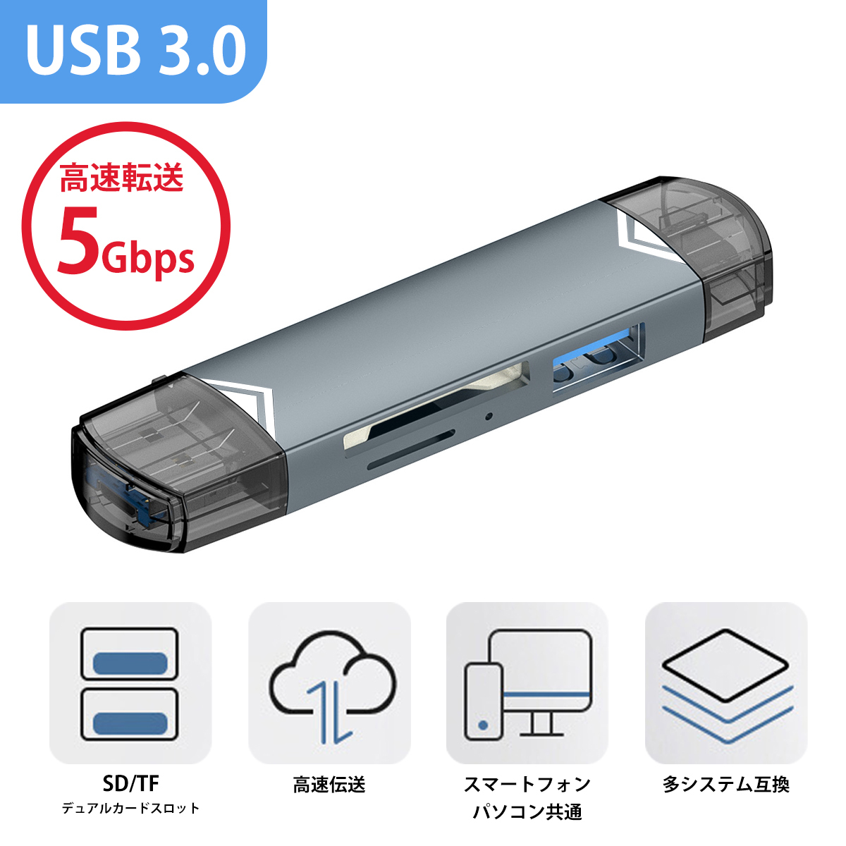 【3 in 1】sdカードリーダー メモリーカードリーダー tfカード リーダー 兼容Type-C Micro USB 3.0 設定不要 OTG機能付;J5678;拍卖