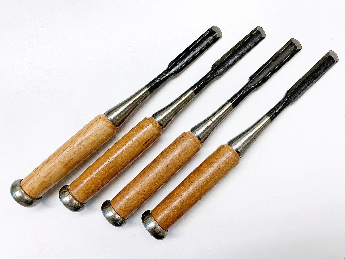 ★新品★4本組 本場特撰 優良鑿 追入丸 赤 刃幅12mm 在銘鑿 宮大工 DIY 職人 木工 大工道具 ハンドツール)倉b拍卖