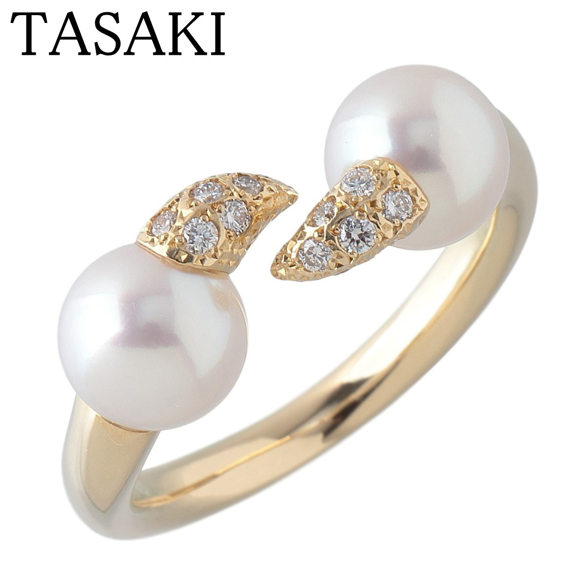 タサキ デインジャー ファング パール ダイヤ リング アコヤパール6.5mm 0.12ct 約9.5号 750YG 新品仕上げ済【23683】拍卖