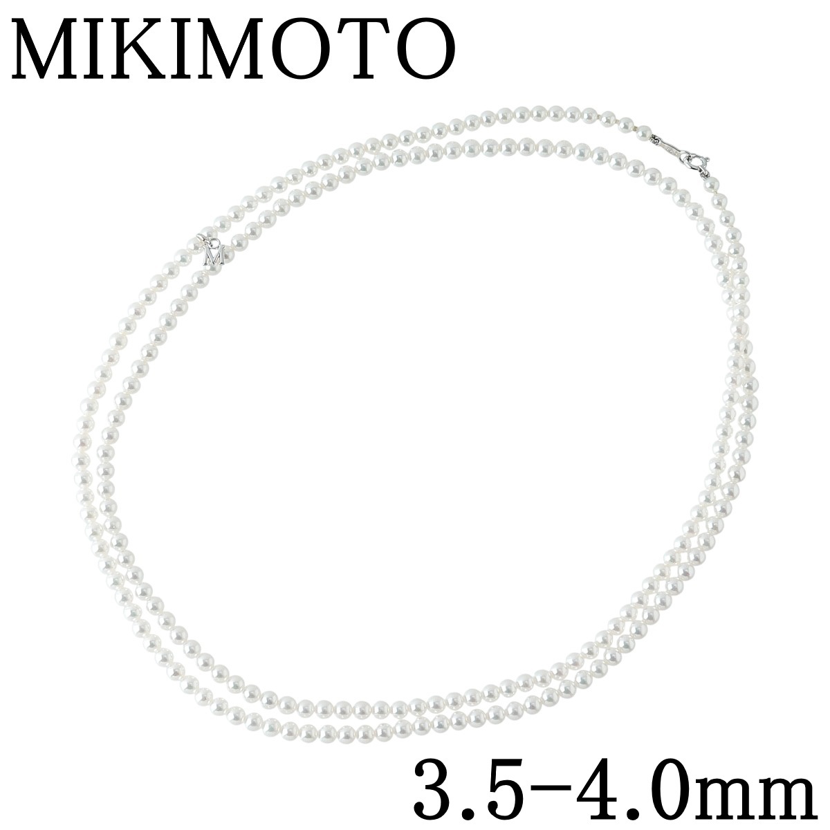 ミキモト ベビーパール ネックレス アコヤパール3.5mm~4.0mm 80cm K18WG Mチャーム付き MIKIMOTO【23722】拍卖