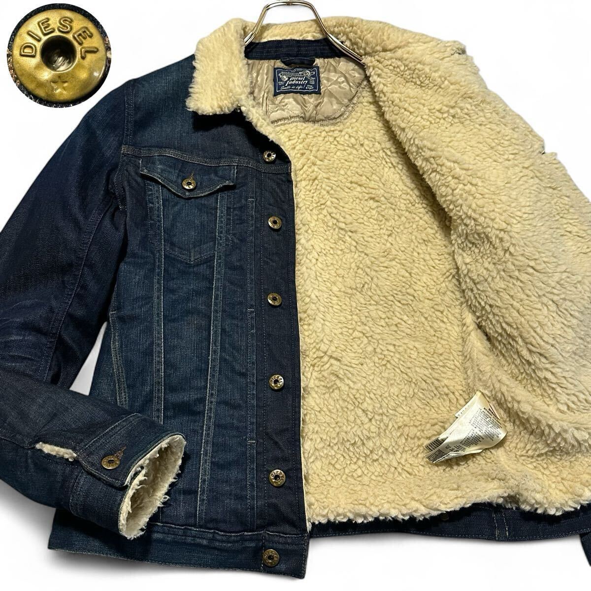 美品 XL相当 ディーゼル ボア デニムジャケット ランチジャケット Gジャン ジージャン ブルゾン アウター 金ボタン 洗える メンズ DIESEL拍卖
