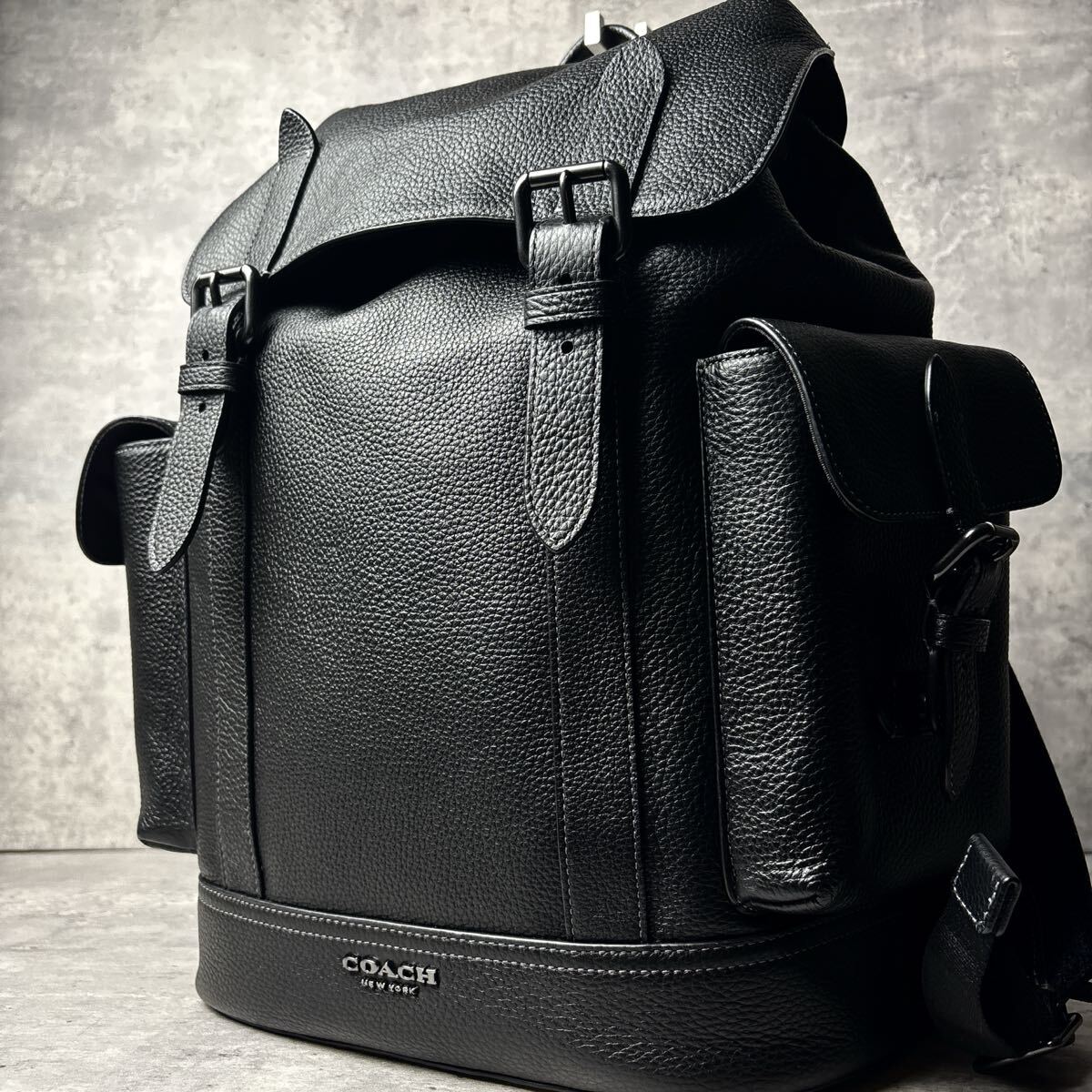 現行近《未使用級/大容量》 COACH コーチ メンズ リュック バックパック A4収納 ビジネス 通勤 ハドソン オールレザー ブラック拍卖