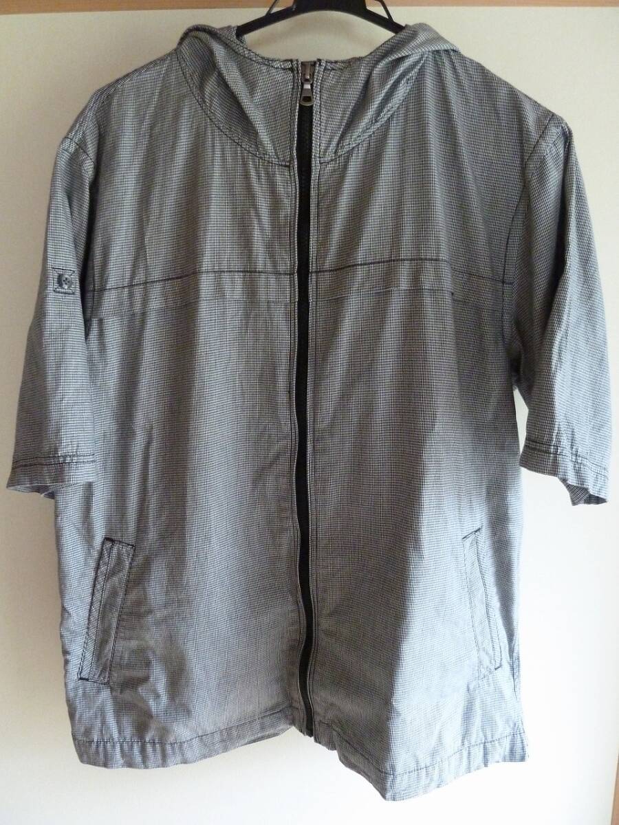 ★☆中古品★ユニクロ チェック柄 フルジップパーカ(半袖) XLサイズ/ブラック☆★拍卖