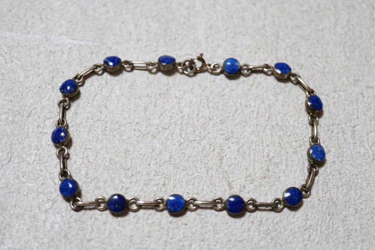 27 海外製 天然ラピスラズリ シルバー ブレスレット ヴィンテージ アクセサリー SILVER 925刻印 シルバージュエリー 装飾品拍卖
