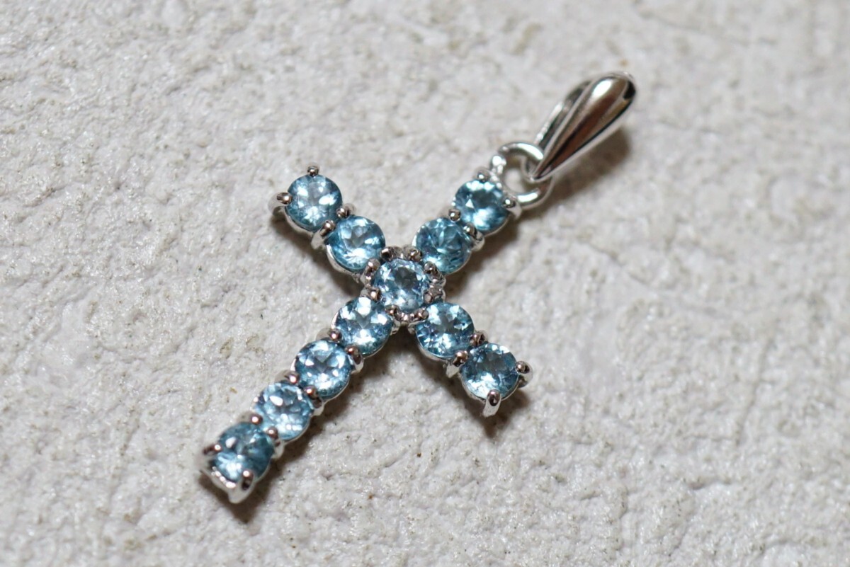 20 ブルートパーズ クロス 十字架 ペンダント ネックレス ヴィンテージ アクセサリー 宝石 色石 カラーストーン 装飾品拍卖