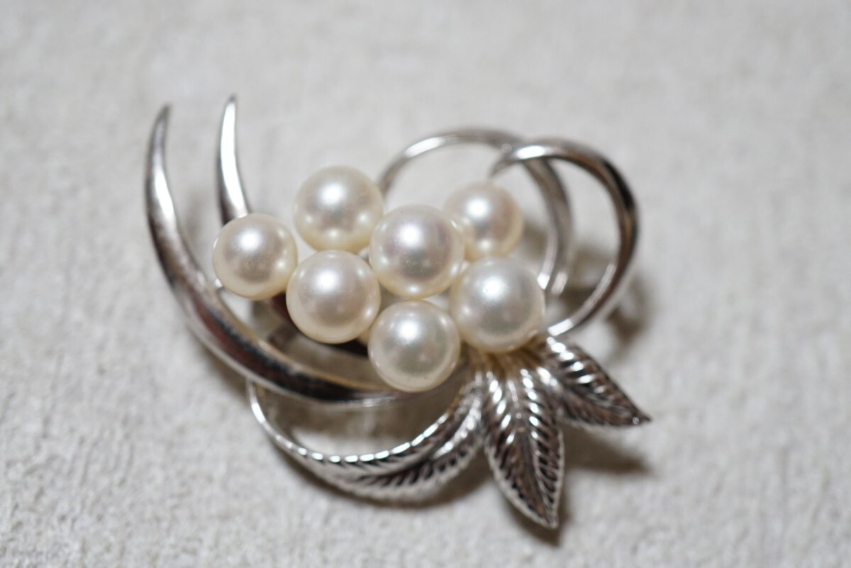 6 ミキモト/MIKIMOTO 本真珠 パール シルバー ブローチ ヴィンテージ アクセサリー SILVER刻印 冠婚葬祭 ブランド アコヤ真珠拍卖