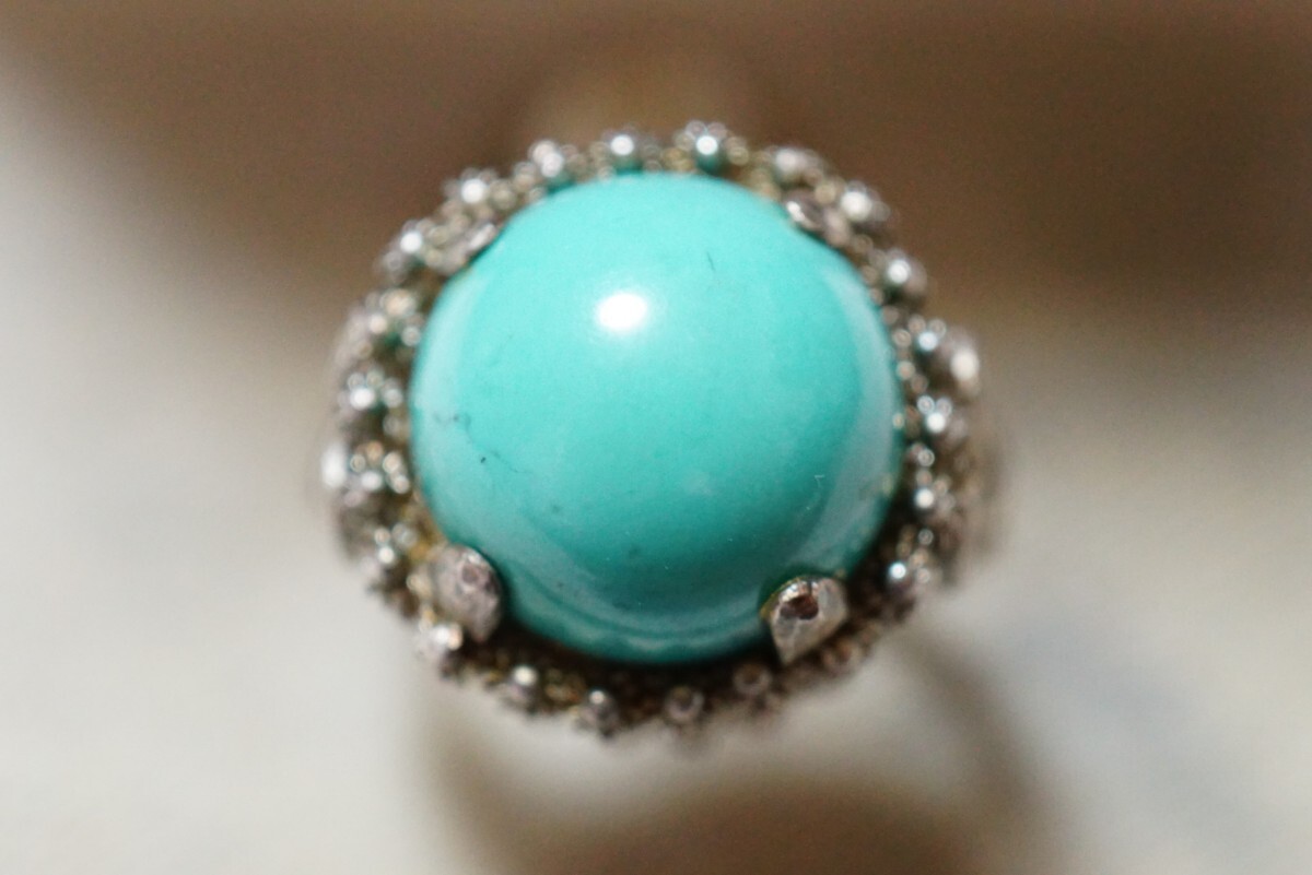 182 天然ターコイズ シルバー リング 指輪 ヴィンテージ アクセサリー SILVER刻印 シルバージュエリー カラーストーン トルコ石 装飾品拍卖