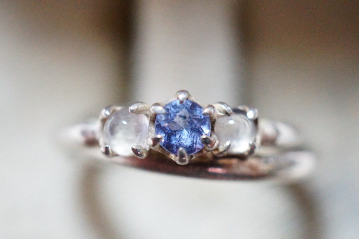 156 4℃/ヨンドシー 天然ムーンストーンなど リング 指輪 ヴィンテージ アクセサリー SILVER刻印 天然石 色石 宝石 カラーストーン 装飾品拍卖