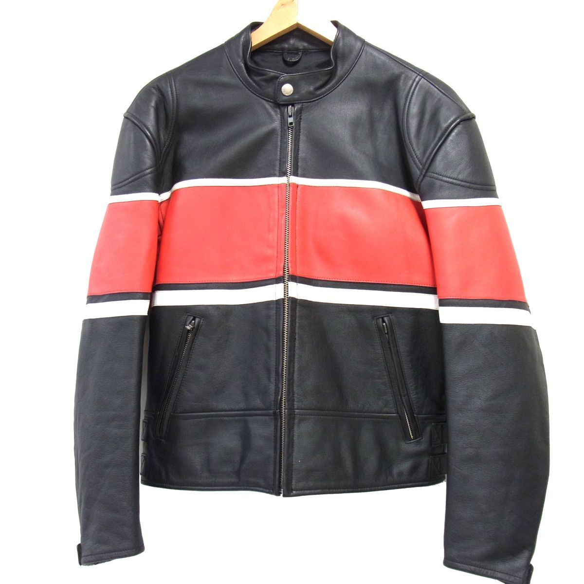 ☆NANKAI レザーシングルライダースジャケット ライディングジャケット ツーリング バイク ジップジャケット 牛革 メンズ 南海部品拍卖