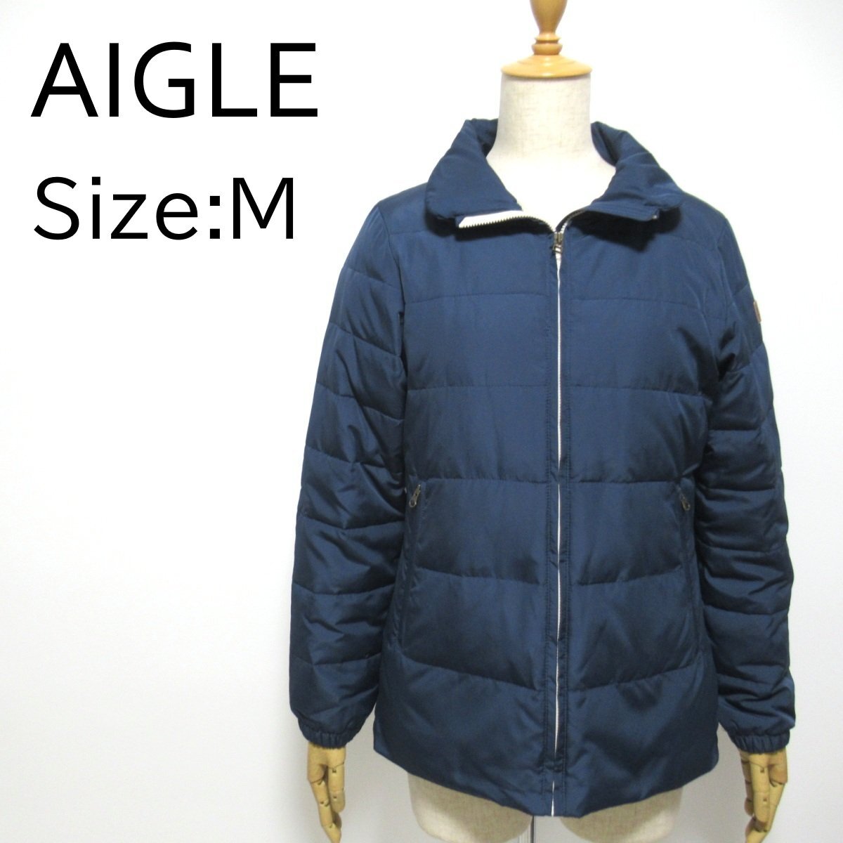 AIGLE エーグル ダウンジャケット 紺 ネイビー M ジップアップ ジャンパー ブルゾン 防寒着 軽量 アウトドア キャンプ 登山 ◆F10拍卖
