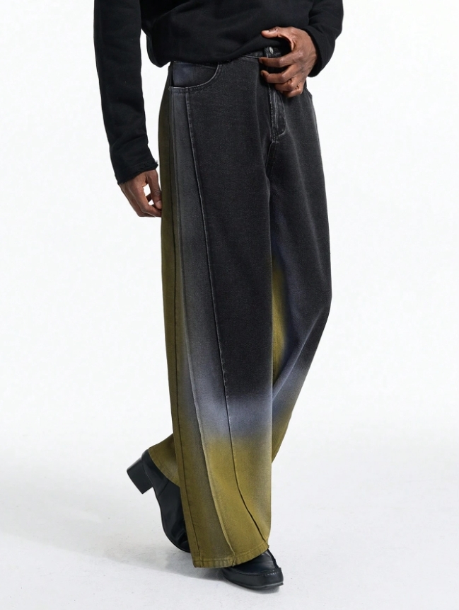 限定生産 デザイン切替デニムパンツ ブラック黒×イエロー黄色 ペイント ペインティング 限定 ヘルムートラング アリクス拍卖