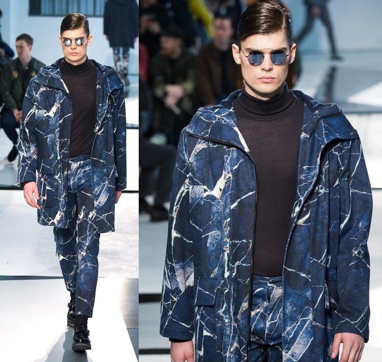 【エムエスジーエム MSGM】メンズ 幻の大理石柄デザインモッズコート マーブルー青 限定ブルゾンジャケット Feng Chen Wang拍卖