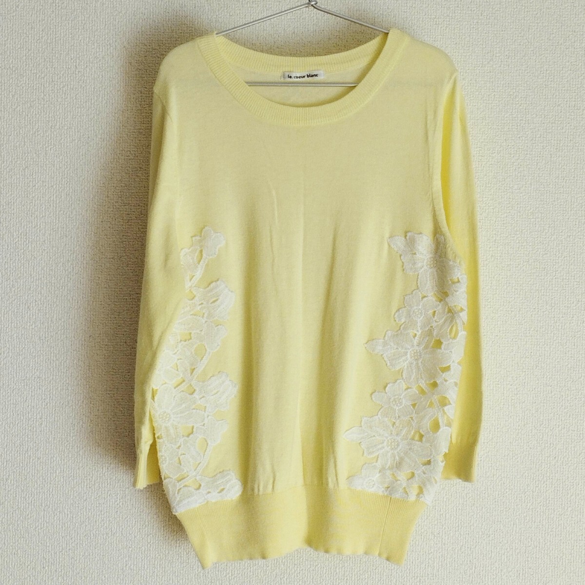 le. coeur blanc ルクールブラン レース長袖カットソー イエロー 38サイズ拍卖