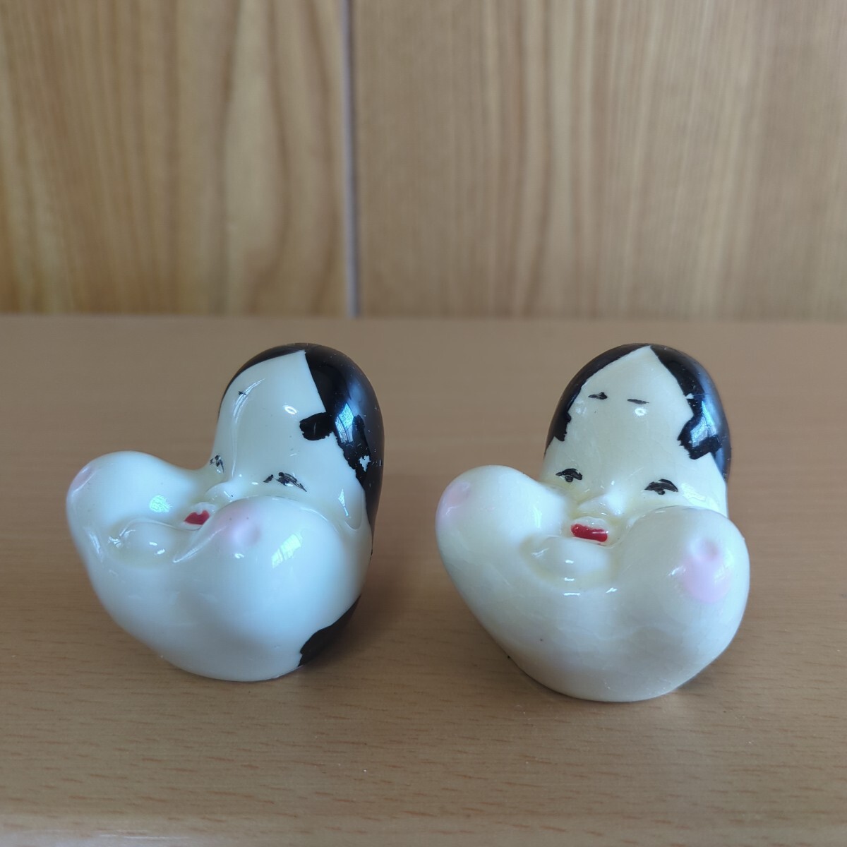 おかめ 昭和レトロ つまようじ入れ 爪楊枝入れ 2個セット 置物 インテリア拍卖