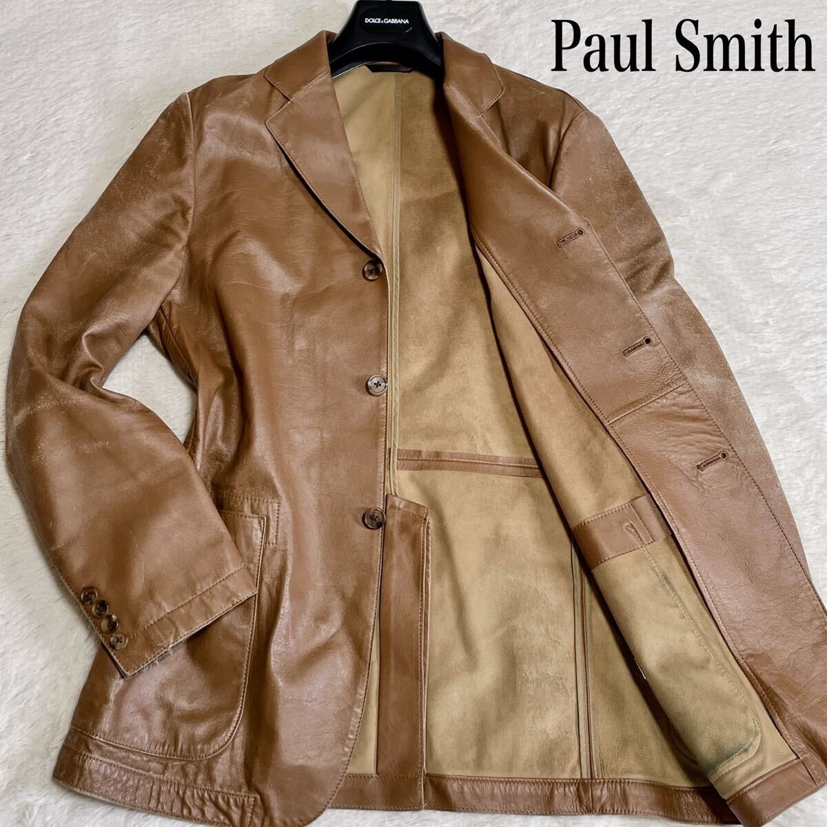希少 Paul Smith ラムレザー テーラード レザージャケット ライダース ポールスミス ラムレザー 本革 羊革 ブラウン メンズ Lサイズ拍卖