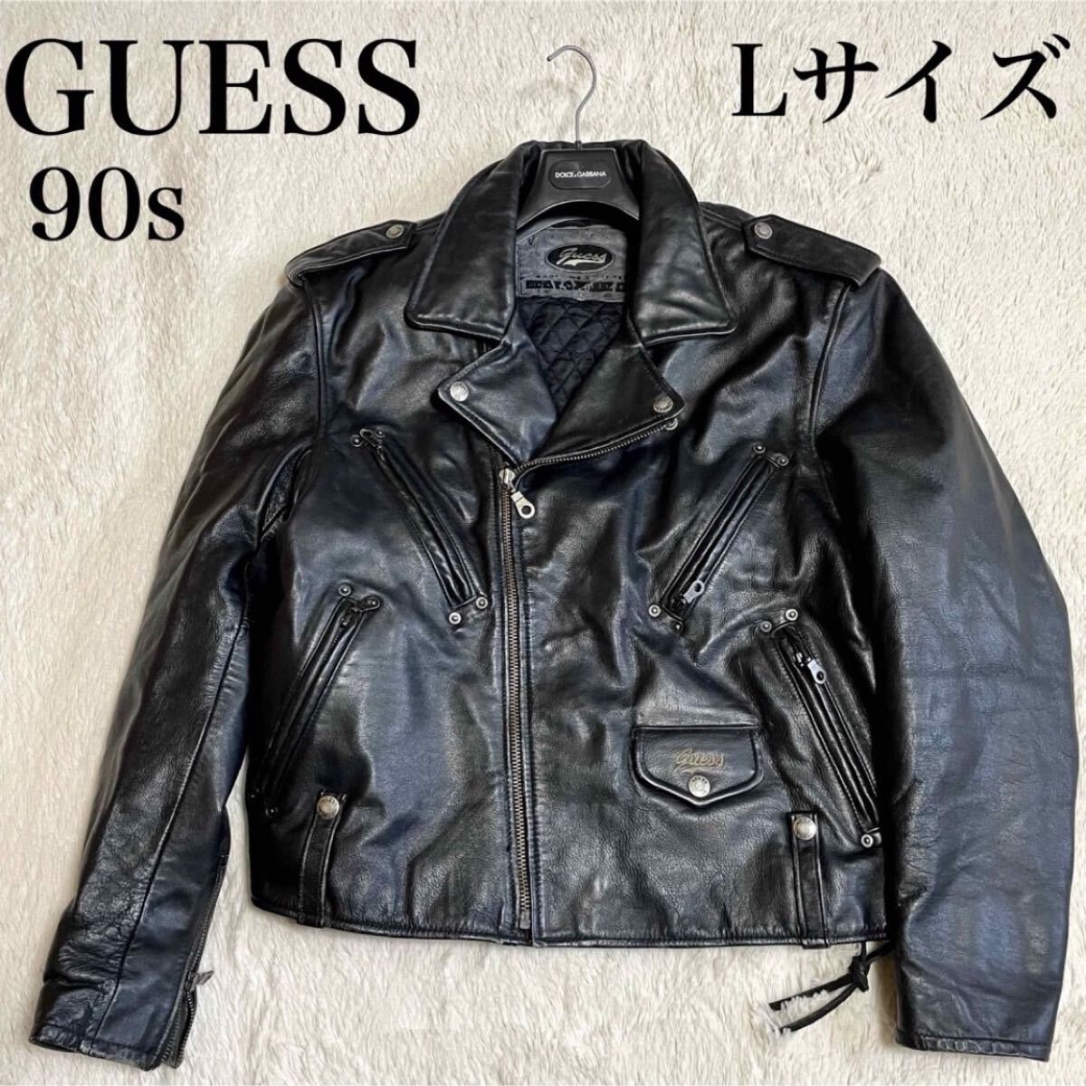 希少 GUESS ゲス 90s 本革 ダブルライダース レザージャケット 黒 ブラック オールド ヴィンテージ拍卖