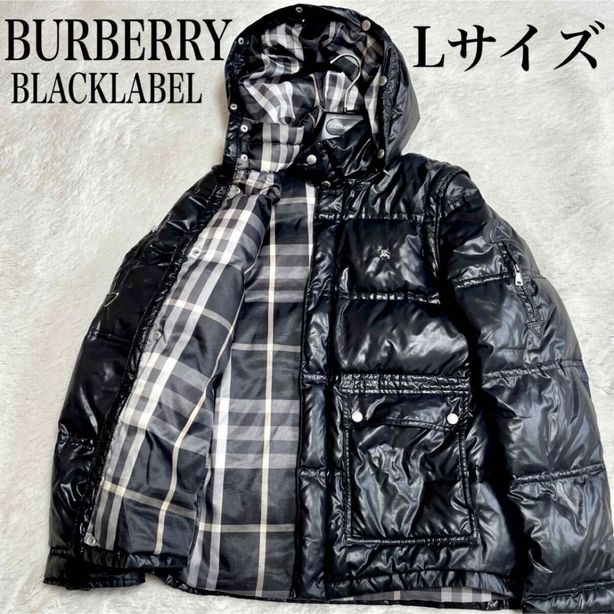美品 バーバリーブラックレーベル 2way ダウンジャケット ダウンベスト 黒 BURBERRY BLACK LABEL ホース刺繍拍卖