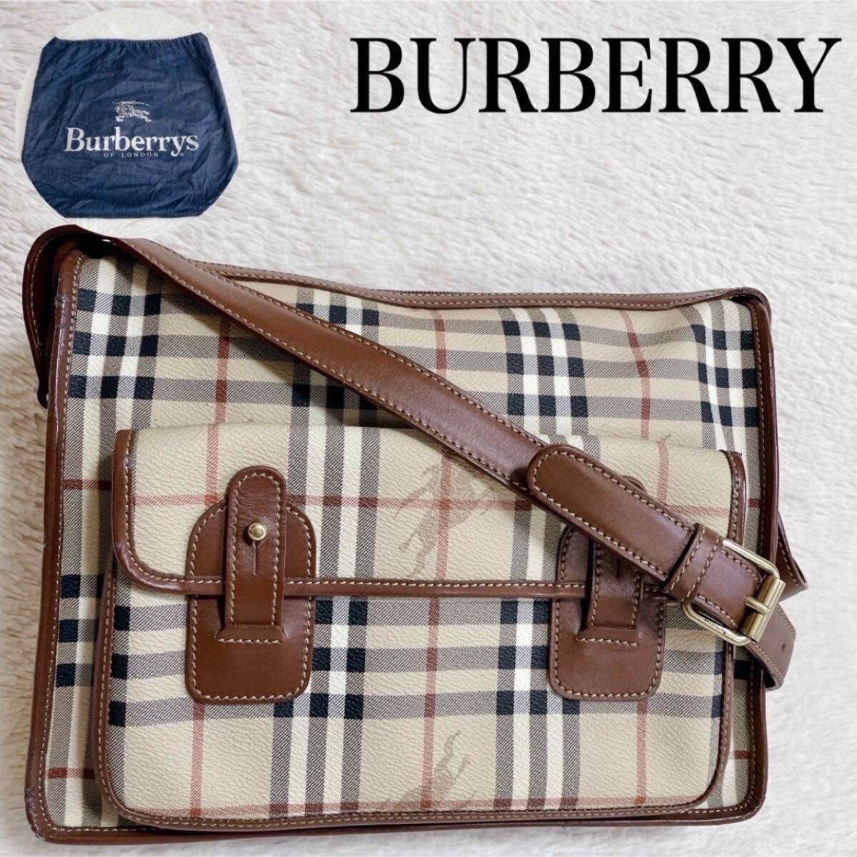 未使用 美品 BURBERRY バーバリー PVC レザー ノバチェック ショルダーバッグ シャドーホース メッセンジャーバッグ ビジネスバッグ メンズ拍卖