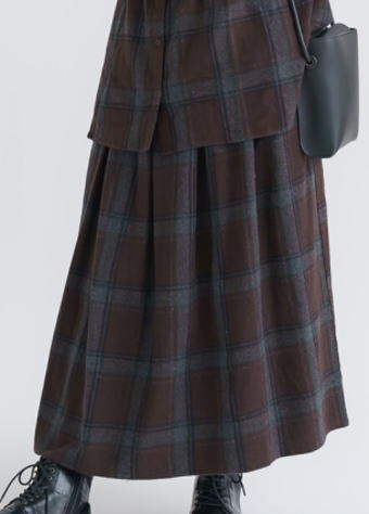 【秋冬素材 スカート】レディス 暖かタータンチェック ギャザー ロング フレアスカート(裏地付き)<ブラウン系:Mー2L>8145拍卖