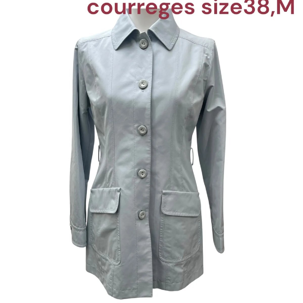 ほぼ未使用 クレージュ courreges ジャケット スプリングコート 水色 コットン混 38、M レディース S5S703拍卖
