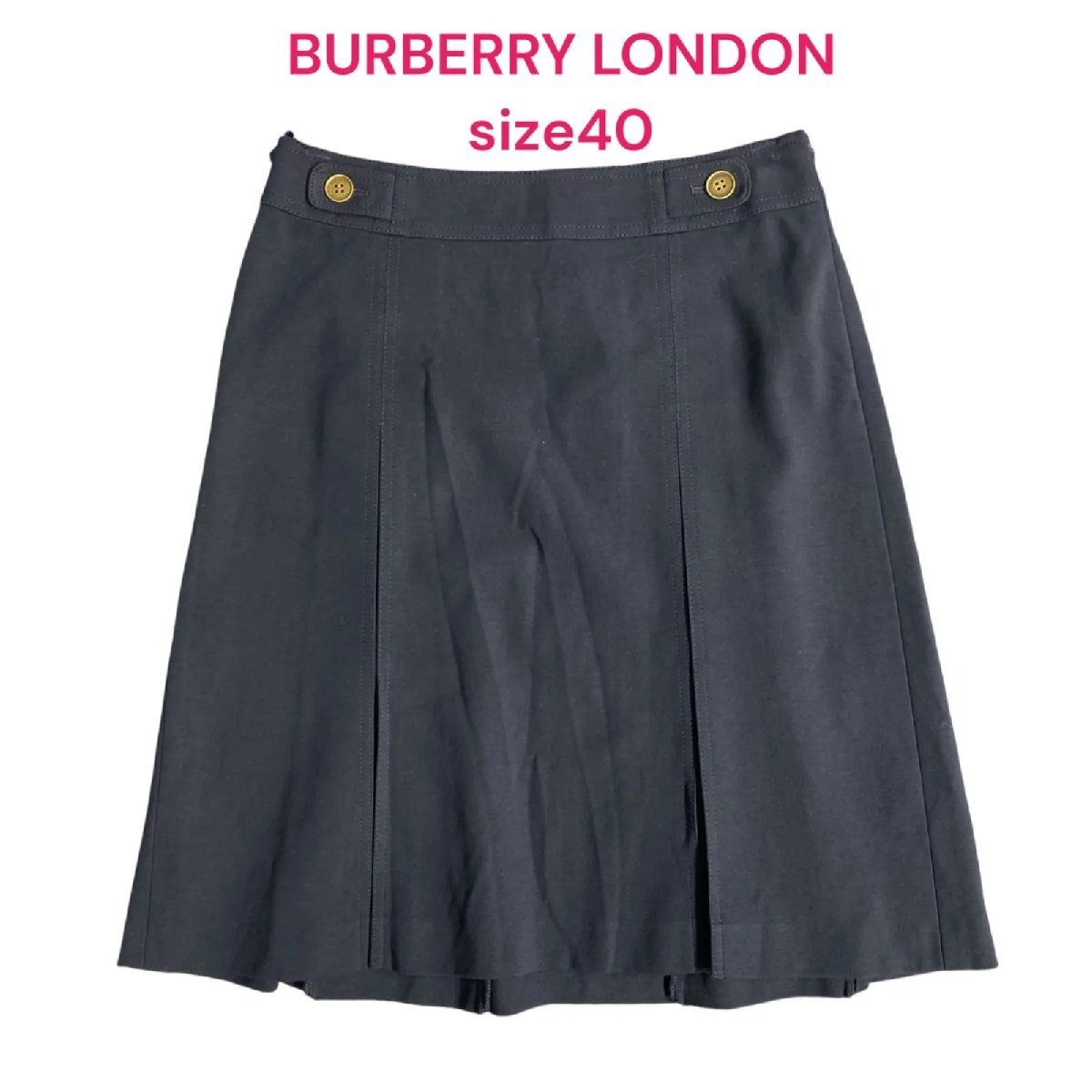 バーバリーロンドン BURBERRY LONDON スカート プリーツ 膝丈 ネイビー 40 L 11号 レディース M4I479拍卖