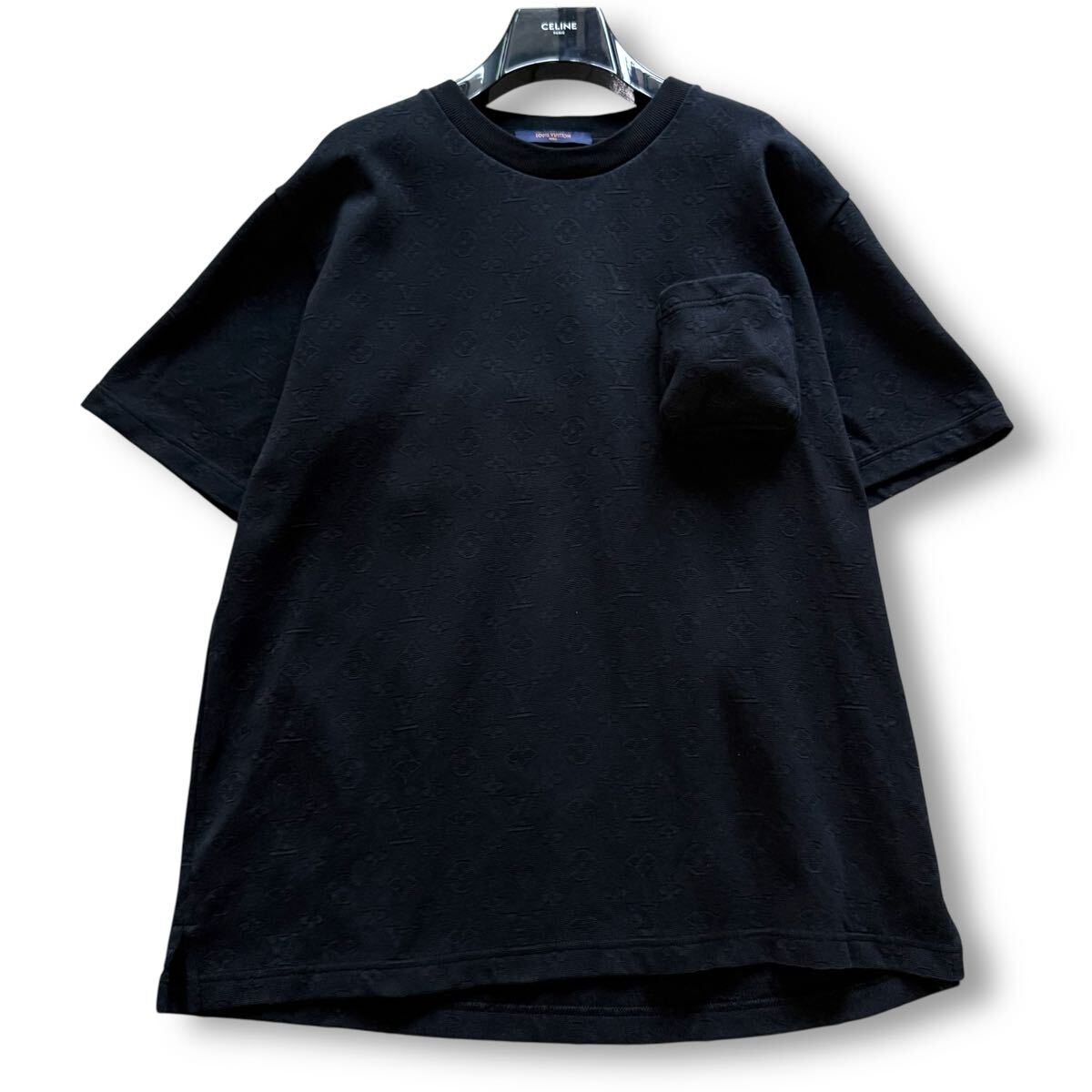 21ss/美品/ ルイヴィトン/ LOUIS VUITTON/ モノグラム シグネチャー 3Dポケット Tシャツ/ XL/ メンズ/ ブラック/ オーバーサイズ/ 国内正規拍卖