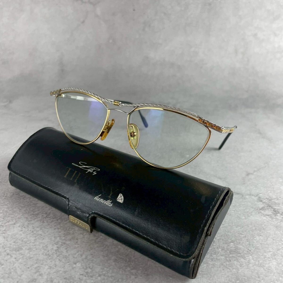 【幻の逸品】 Vintage Tiffany ティファニー プラチナ ゴールド メガネ サングラス ダブルブリッジ イタリア製 メンズ ケース付 LUNETTES拍卖