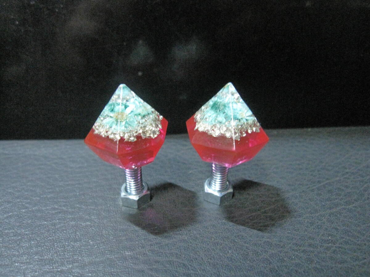 水中花 ナンバーボルト 2個セット 六角錐 ピンク銀ラメ/ターコイズ花 大 153拍卖