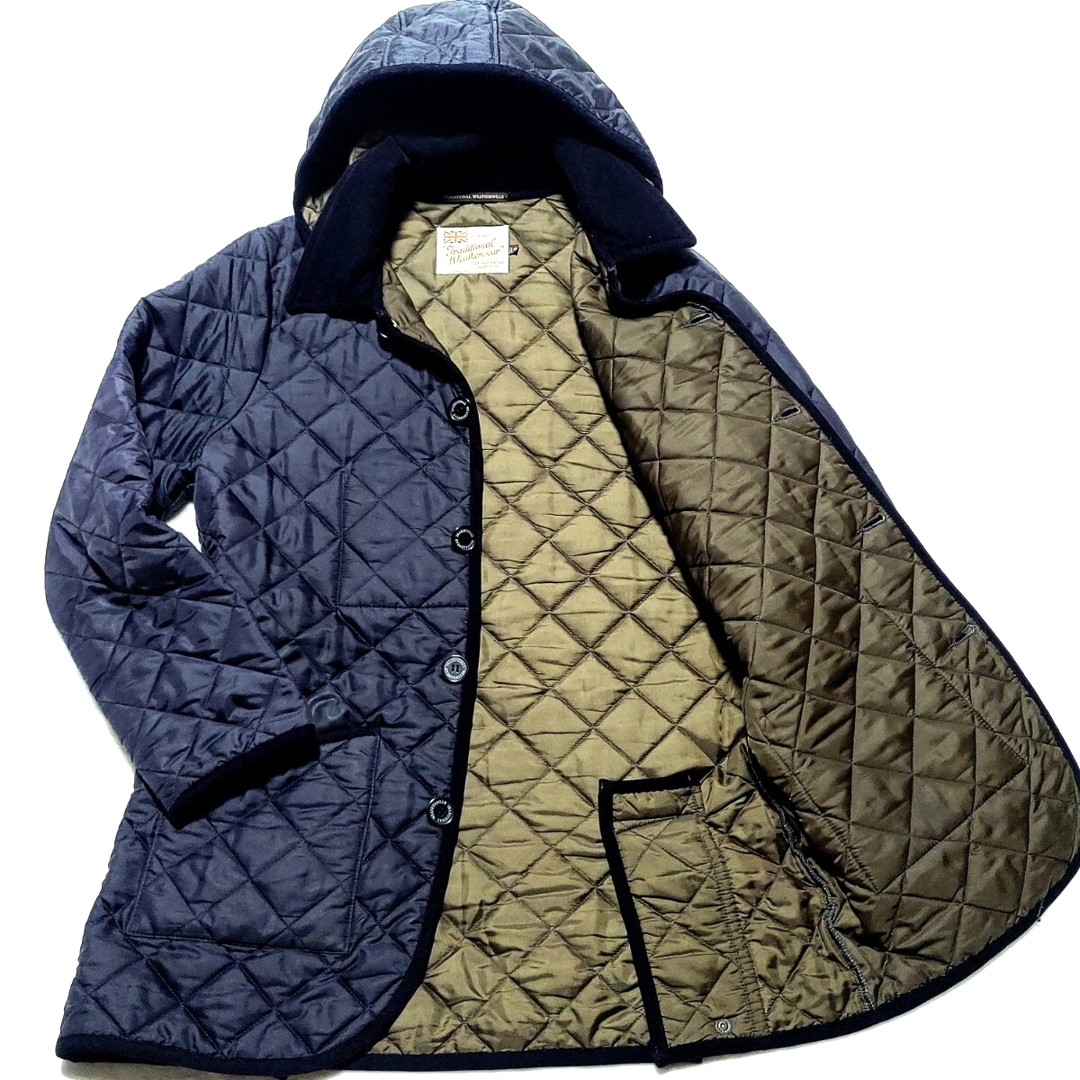 極美品/2WAY/L相当 ■トラディショナル ウェザーウェア ジャケット コート ブルゾン キルティング 中綿 フード メンズ 紳士 ビジネス 紺拍卖