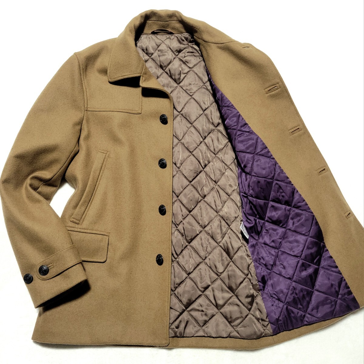 XLサイズ/カシミヤ混/キャメル/ ポールスミス PS Paul Smith ジャケット ピーコート ブルゾン キルティング メルトン メンズ 紳士 ビジネス拍卖