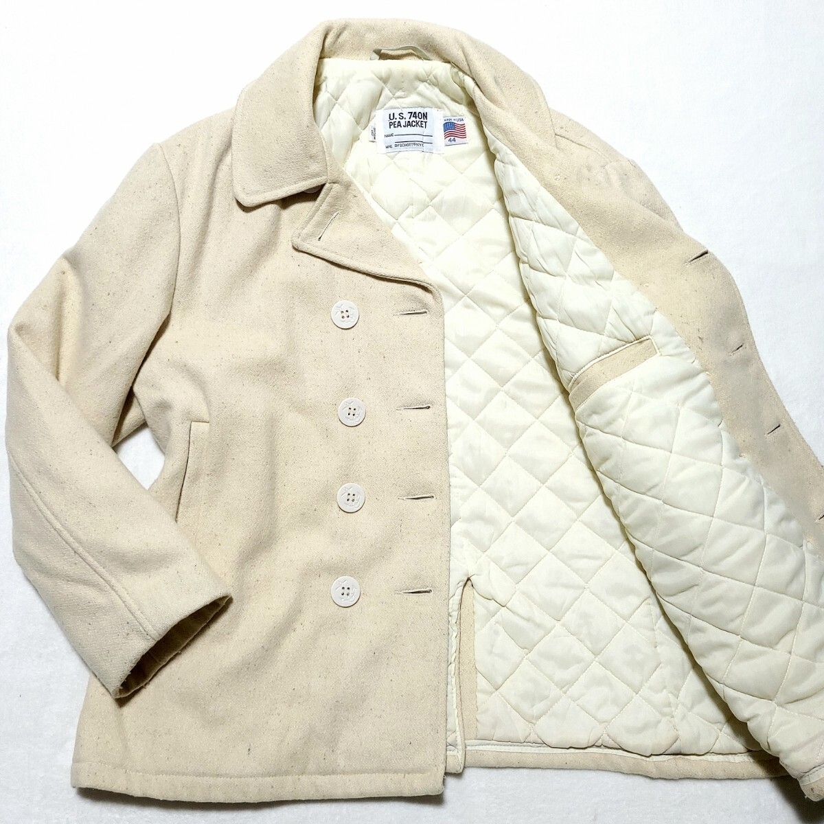 希少色/2XL相当 ■ショット SCHOTT ピーコート ジャケット キルティング ダブル 740N メルトン USA製 メンズ 紳士 ビジネス アイボリー拍卖