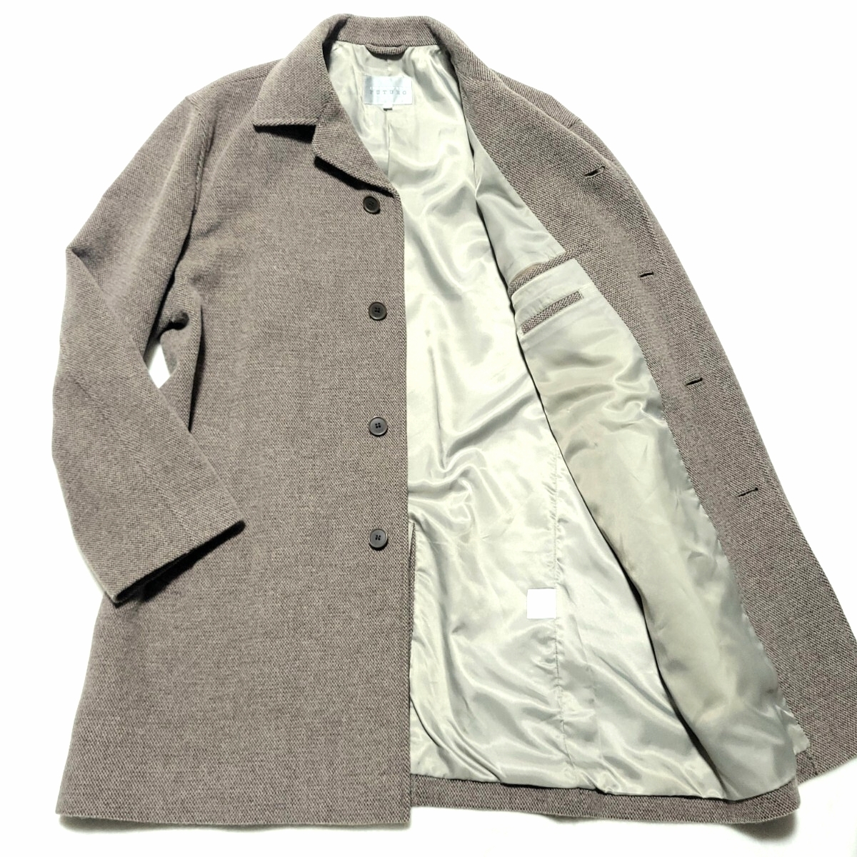 未使用級/アルパカ混/モヘア混/Lサイズ ■インターメッツォ INTERMEZZO FUTURO ロングコート ステンカラー ツイード メンズ 紳士 ビジネス拍卖