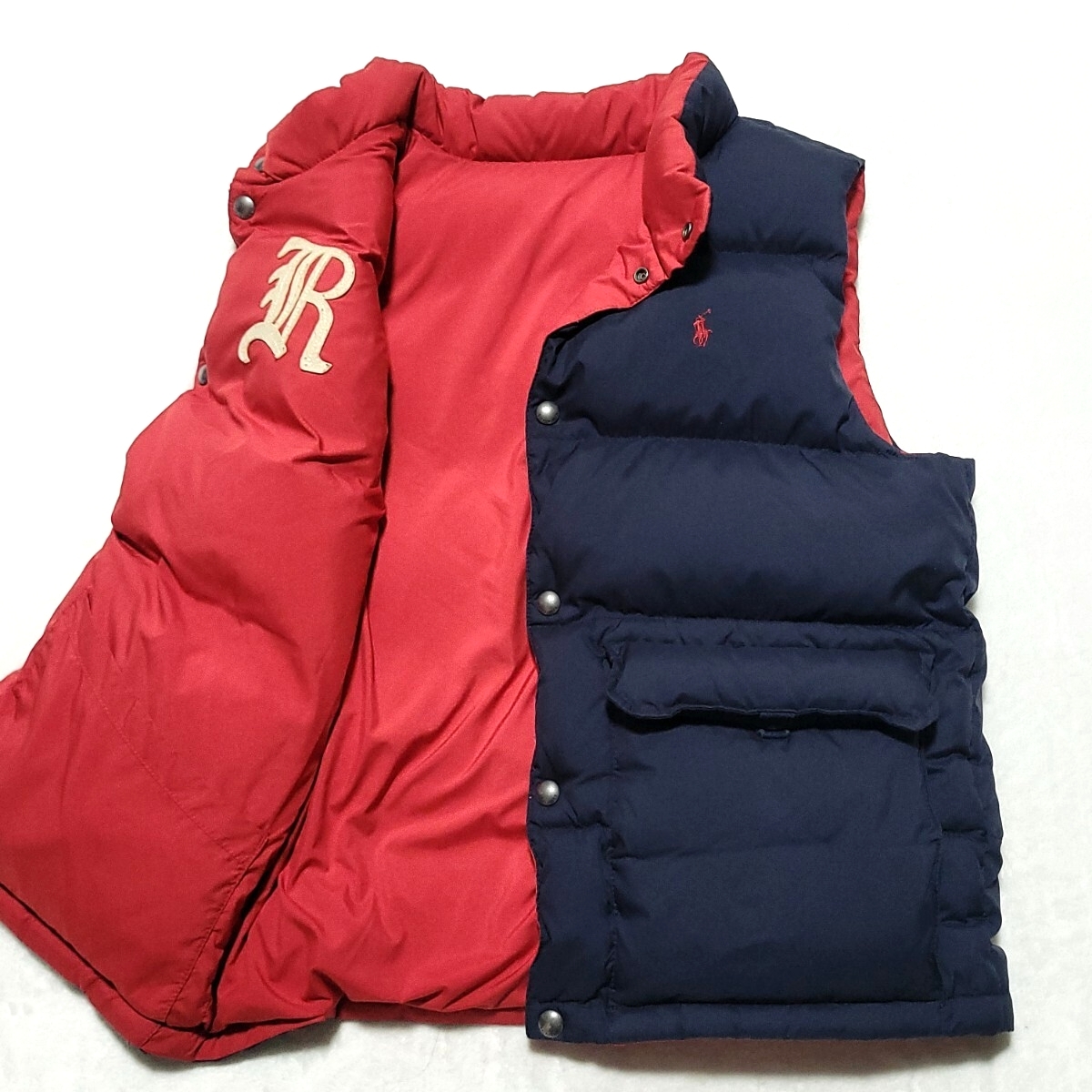 美品/現行品/Lサイズ/リバーシブル ■ポロラルフローレン POLO RALPH LAUREN ダウンベスト ジレ PONY ポニー刺繍 メンズ 紳士 ネイビー 紺拍卖